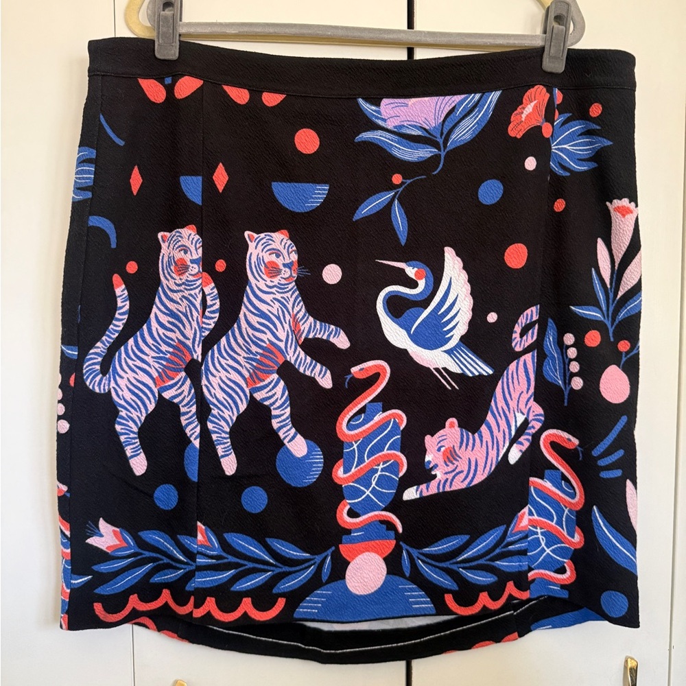 Anthropologie Super Nice Letters Collab Black and Pink Patterned Skirt 2X